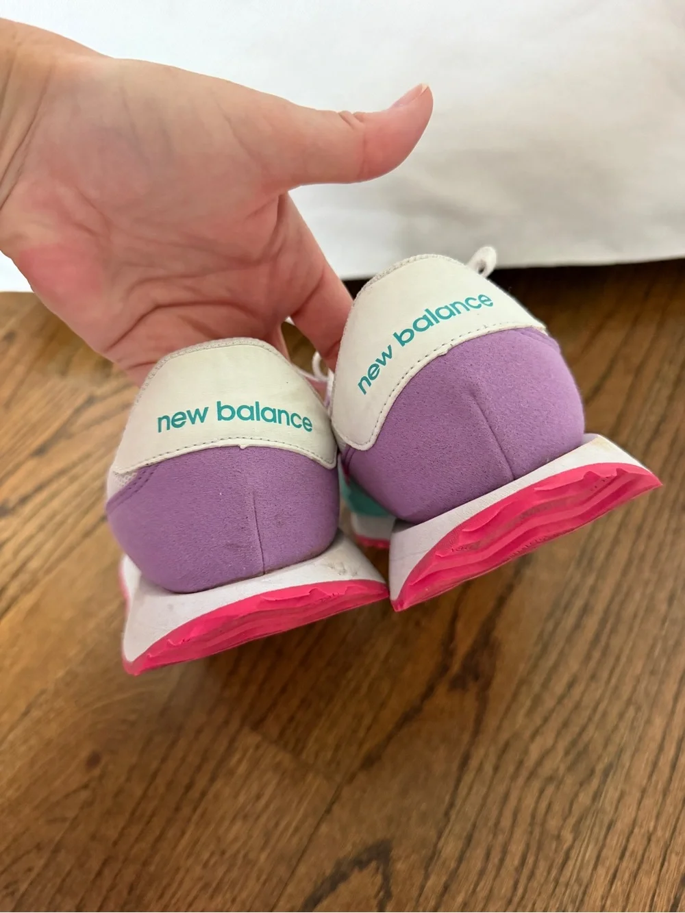 New Balance Kids Sneaker in White, Teal, Purple & Hot Pink